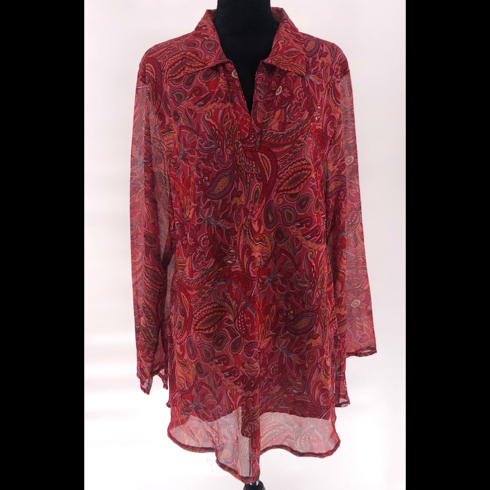 passport plus red paisley blouse